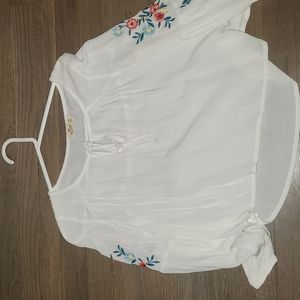 Hollister White top with stitched flowers design